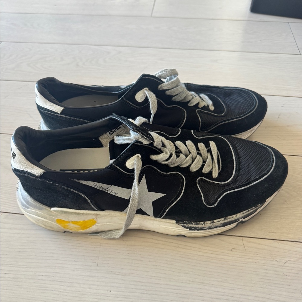 Golden Goose Black and White Men's Sneakers with Yellow Accent